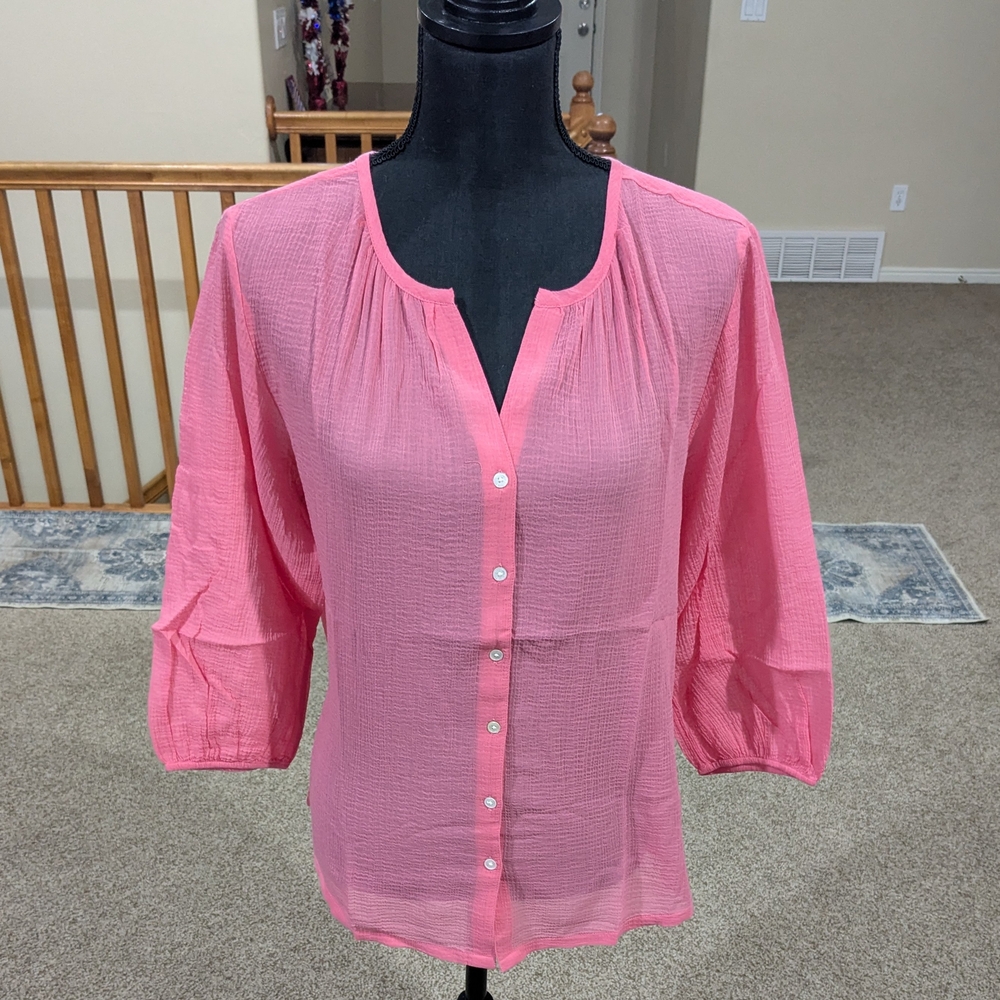 Tommy Bahama Women's Size Small Lana Bay Gauze Pink 3/4 Sleeve Shirt